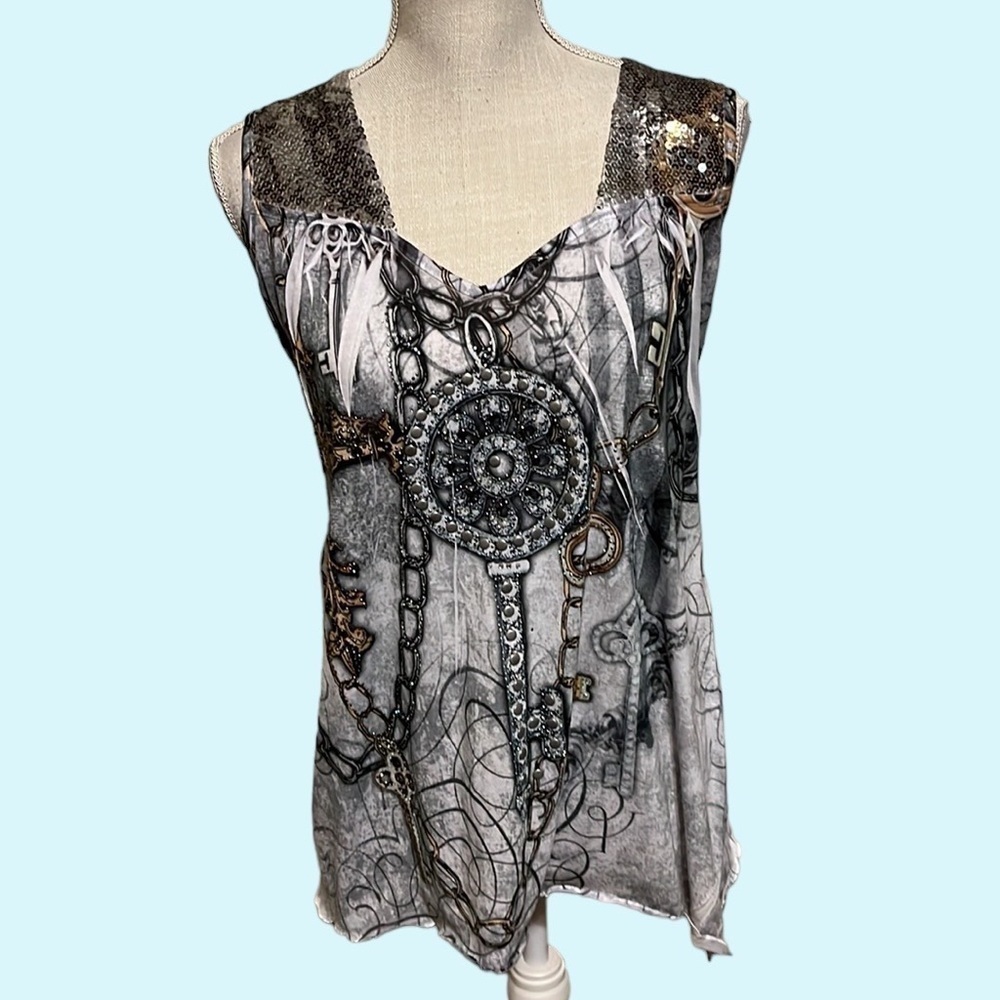 BLEU sleeveless blouse, sequine bling, sz lg. NWT